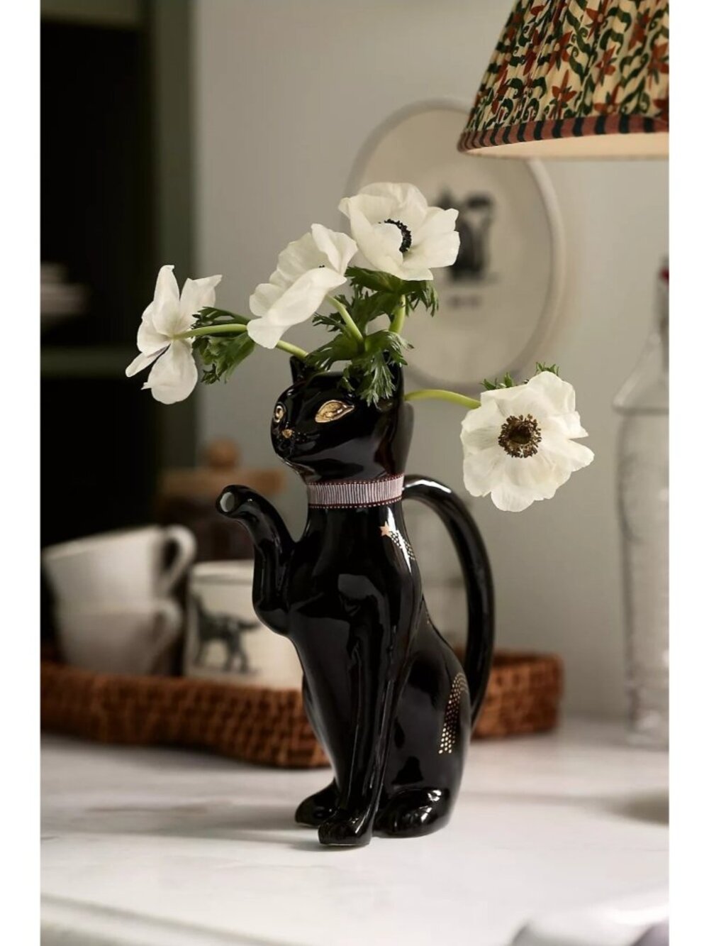 Florence Balducci Anthropologie Black Cat Vase Pitcher Halloween Gold